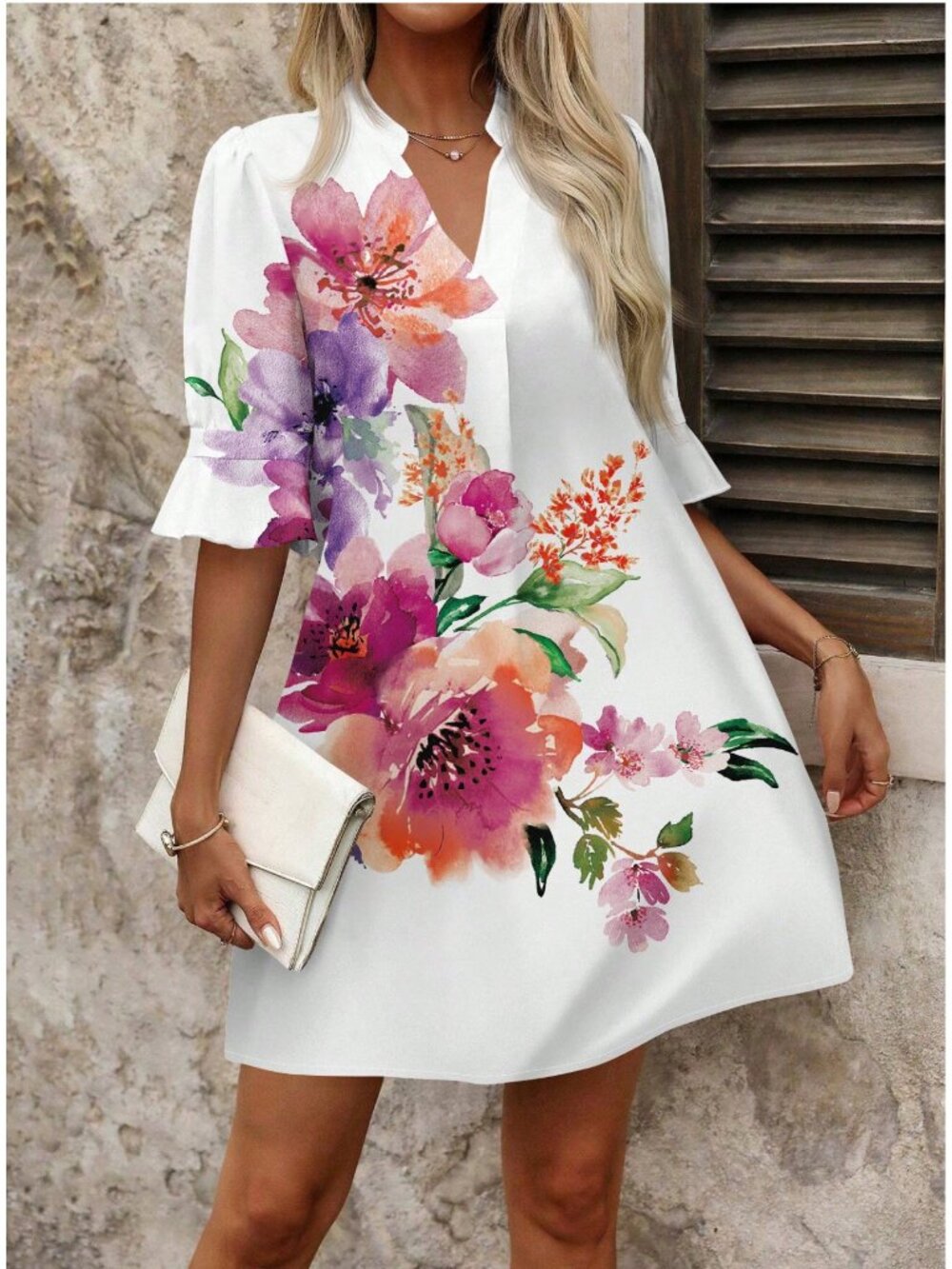 SHEIN NEW White with Pink Flowers Dress Small S (2/4)